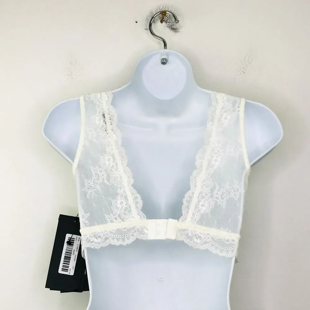 Olivaceous Women's Small Bralette White Sheer Lace Unpadded Plunge NWT CC29